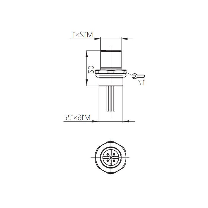 M12 5Pin, straight male head, flange socket, plate front mounting, suitable for field welding installation, 64SA61H