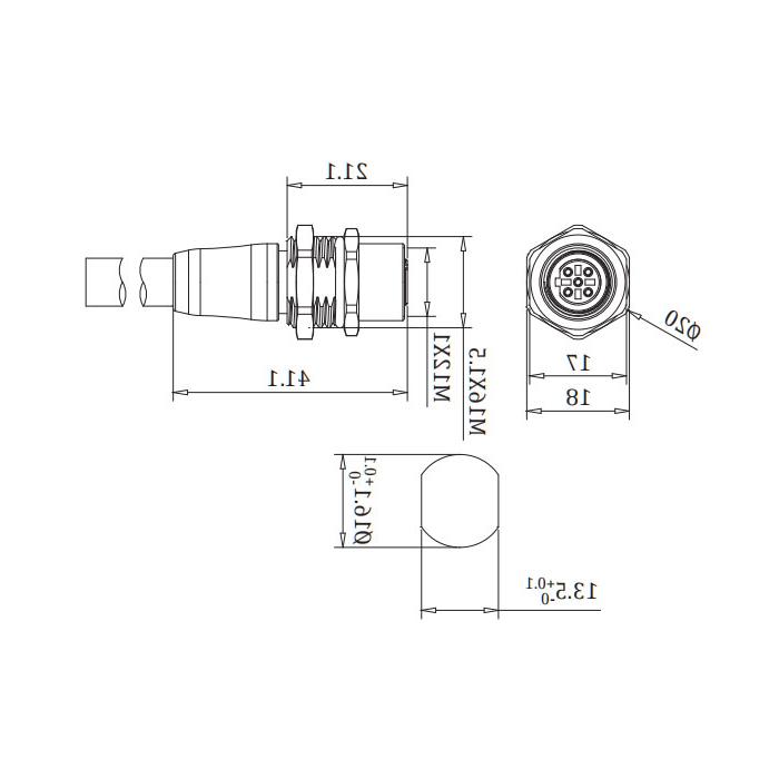 M12 5Pin, Profibus flanged socket, B-coded, single-end precast PUR flexible cable, purple sheath, 0C4081-XXX