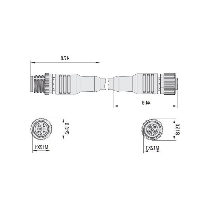 M12 4Pin、母头直型转公头直型、双端预铸防焊渣PUR柔性电缆、橙色护套、64T103-XXX